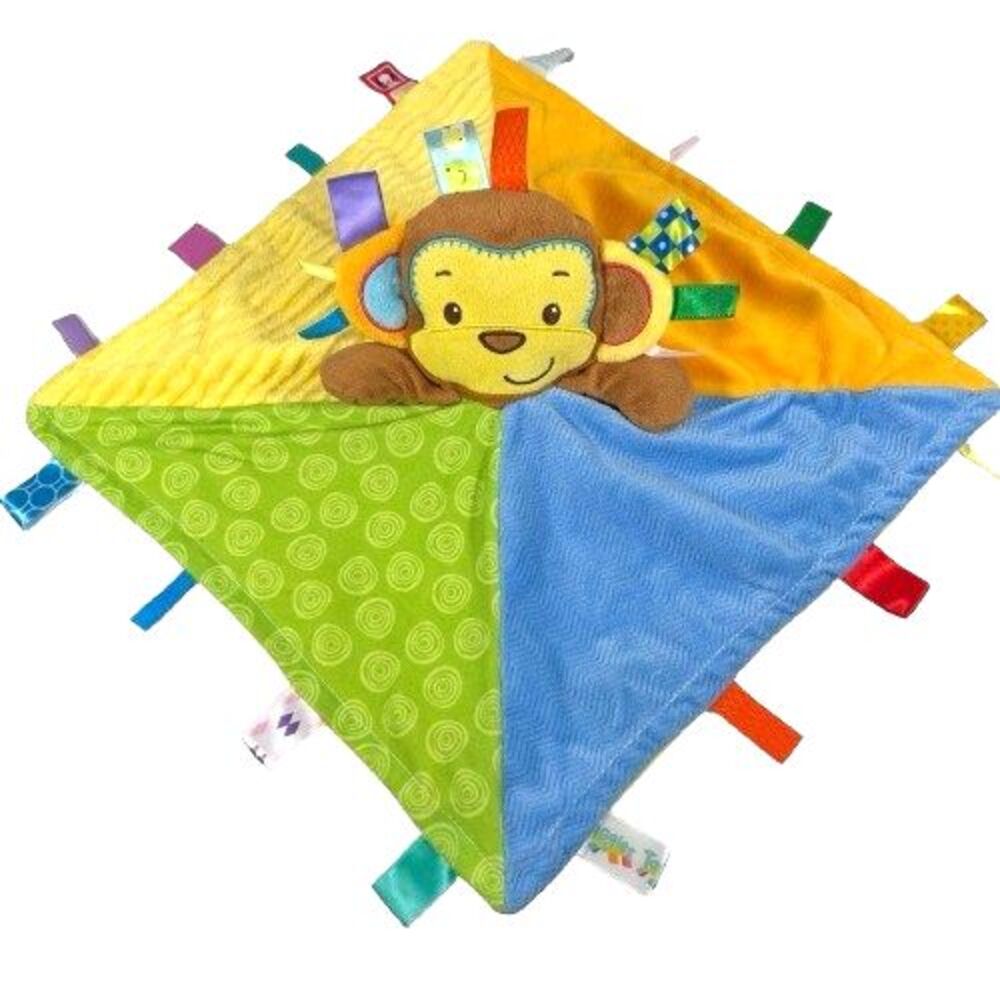 Taggies Monkey Multicolor Yellow Lovey Comforter Security Blanket Plush Toy